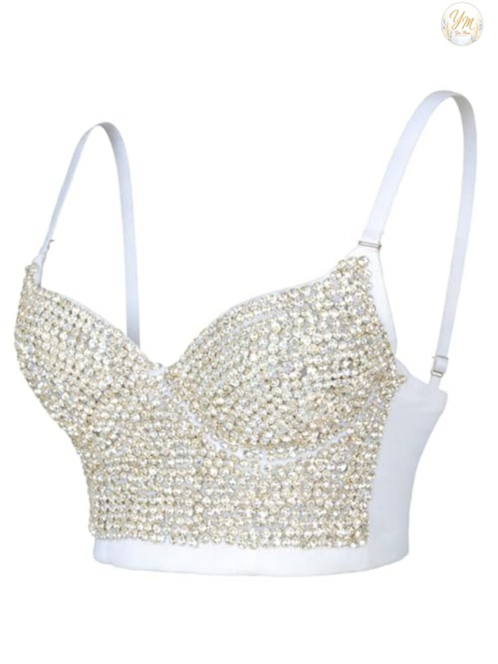 Handmade Rhinestone Diamond Push Up Bustier Crop Top Sexy Punk Corset Bra - Picture 2 of 6